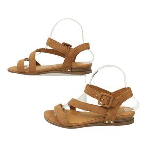 Solanz Sydney Strappy Sandals Womens Size 7 M Buckle Faux Leather Wedge Heel